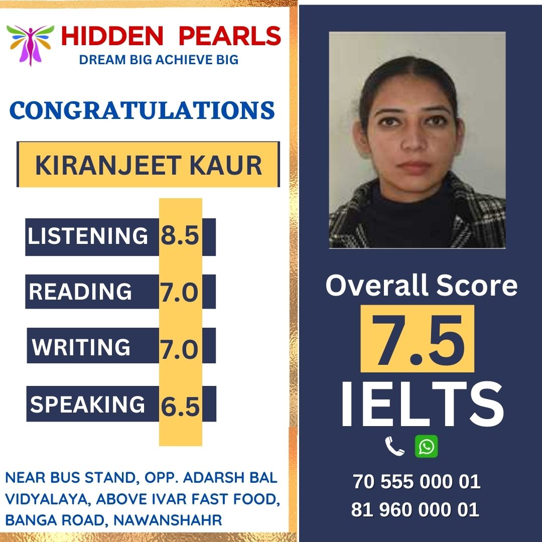 Kiranjeet Kaur — IELTS result, Hidden Pearls